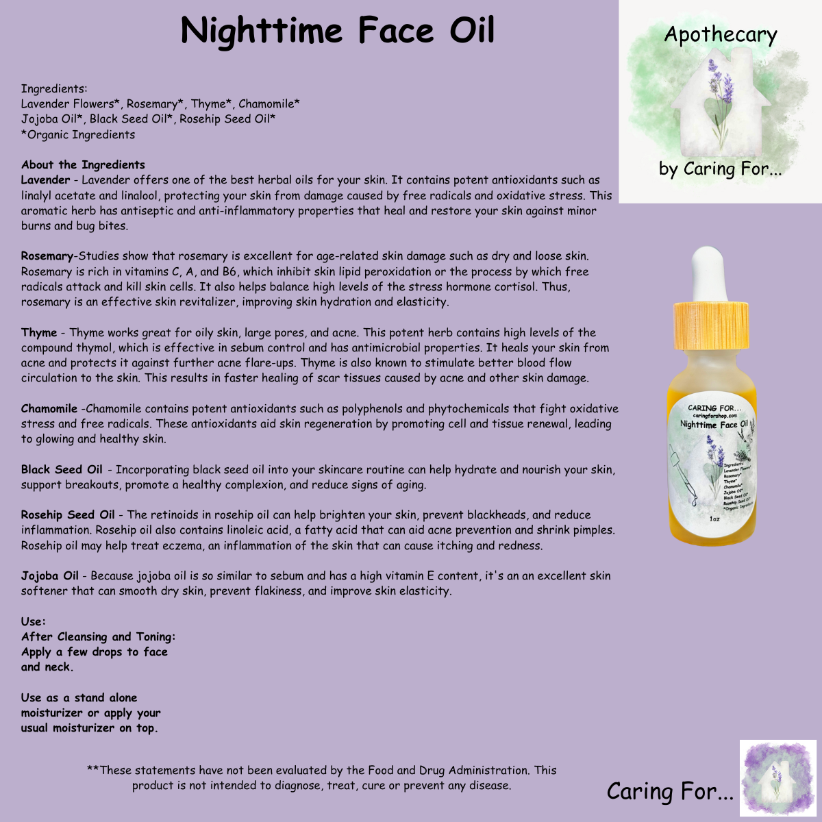 Nighttime Face Oil | Face Oil | Check Listing for Options
