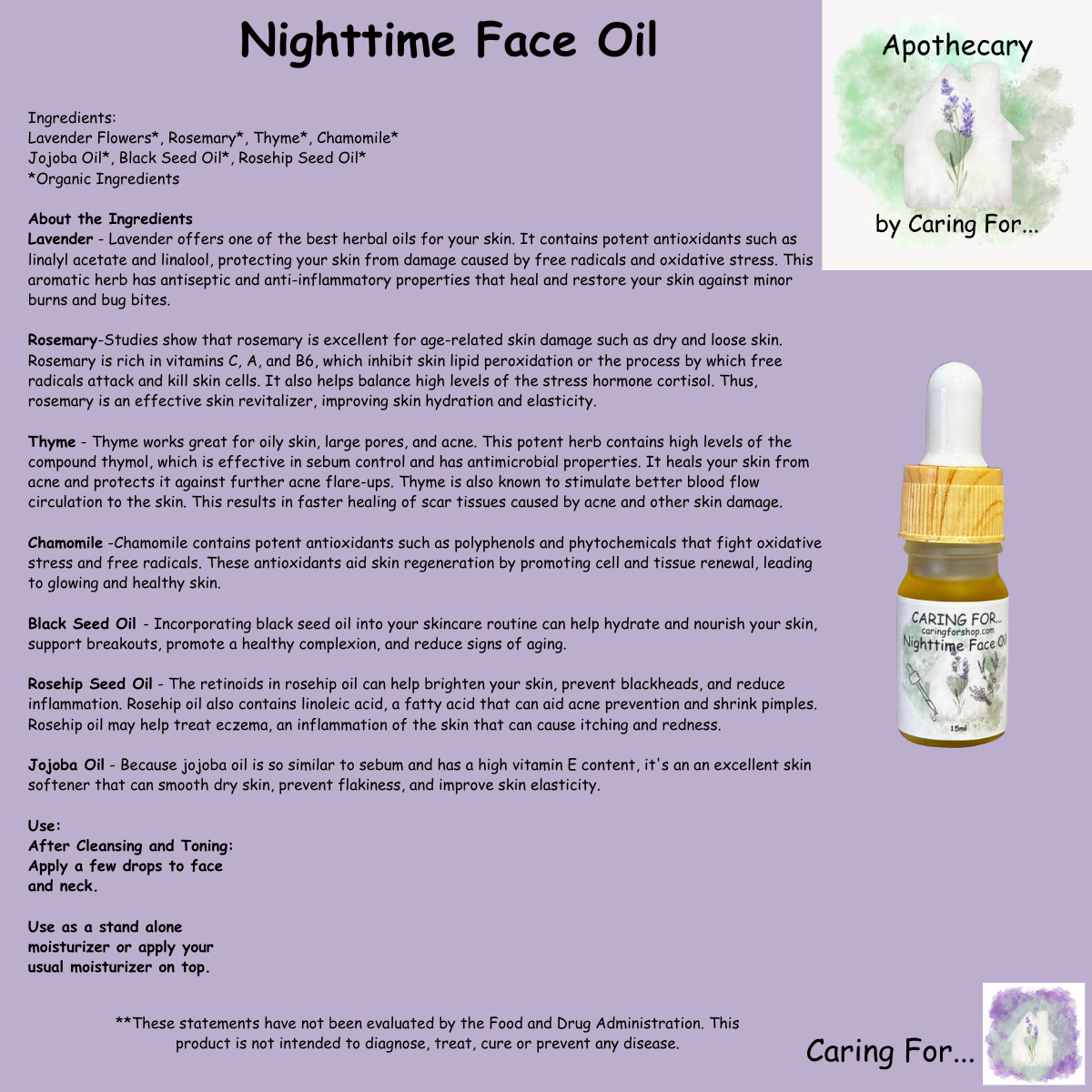 Nighttime Face Oil | Face Oil | Check Listing for Options
