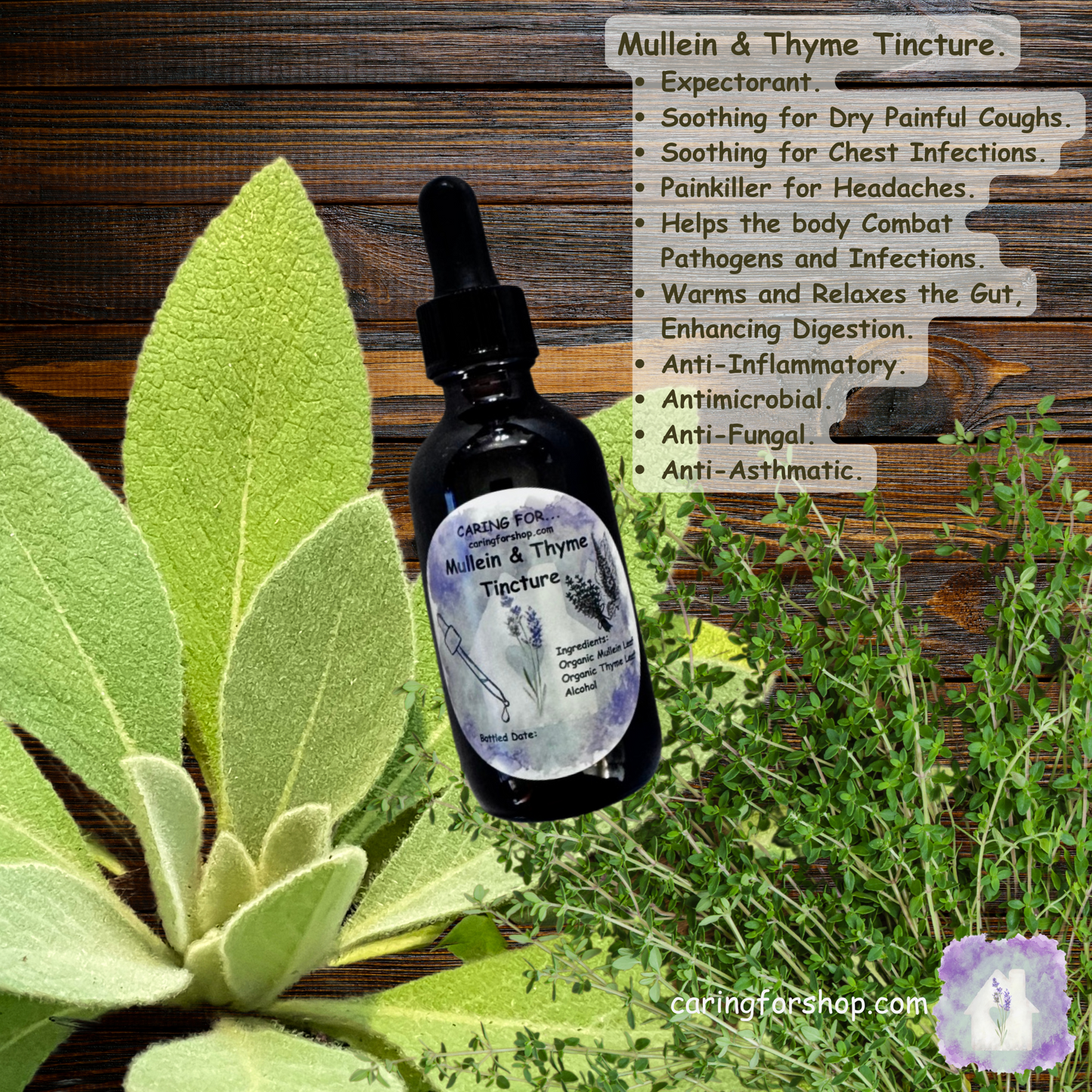 Mullein & Thyme Tincture | 2oz | Lung Health | Pain Reliever | Apothecary By Caring For...