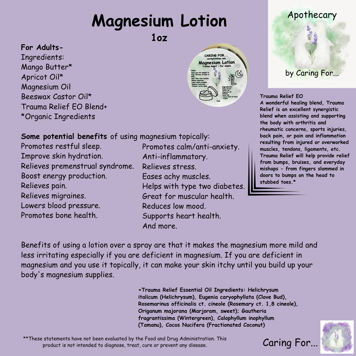 Magnesium Lotion | 1 oz | B1G1-25%off | Check Listing for Options