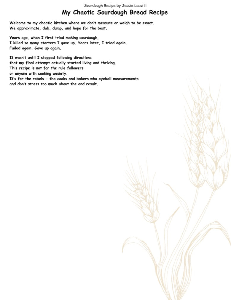 My Chaotic Sourdough Bread Recipe Card – Printed & Laminated