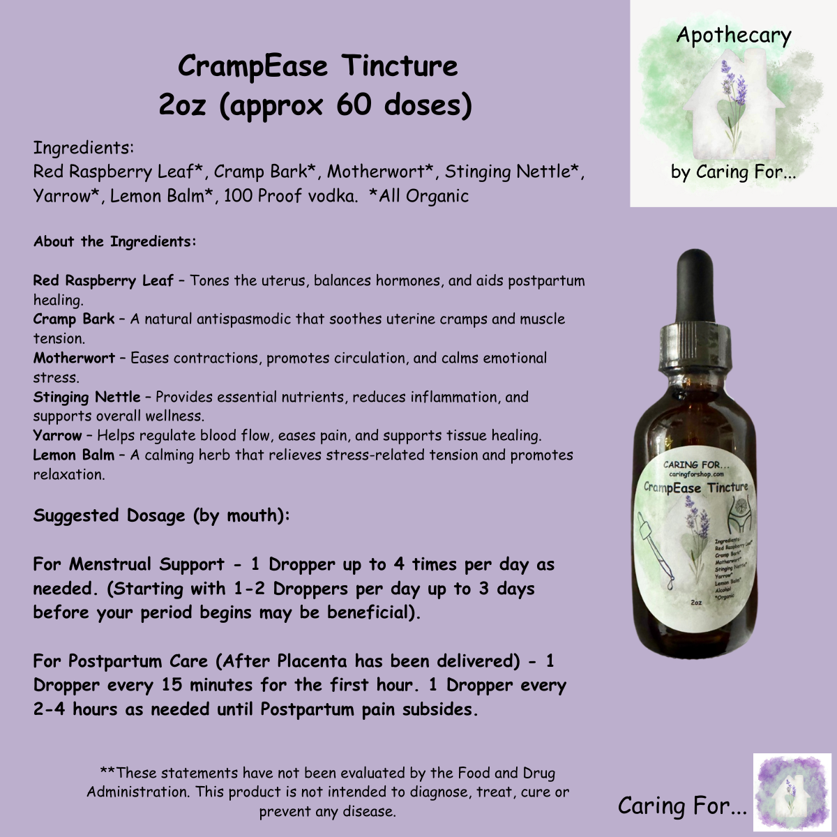 CrampEase Tincture | 2oz | Apothecary by Caring For... | M/B/T