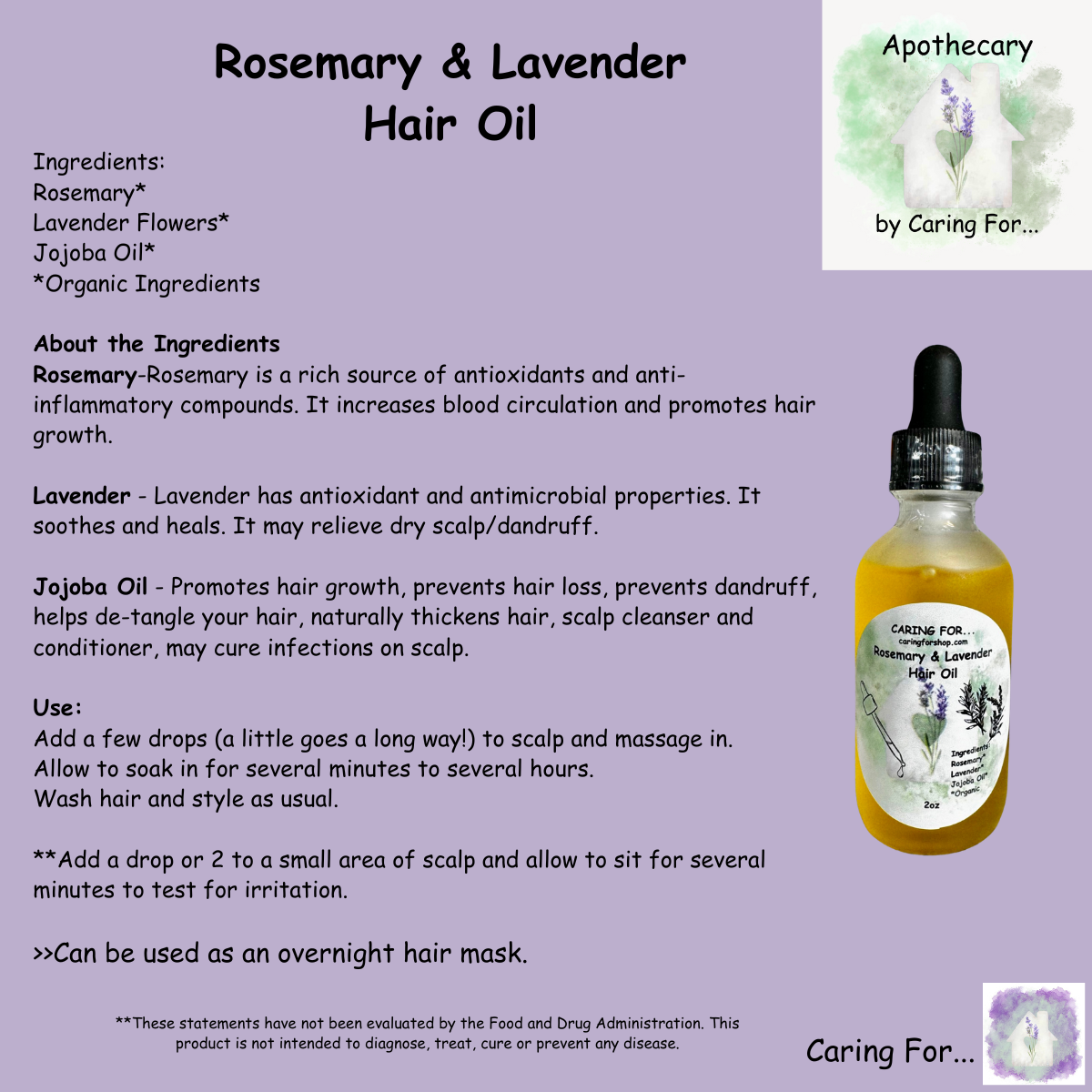 Rosemary & Lavender Hair Oil | Rosemary & Lavender Infused Jojoba Oil | 2oz