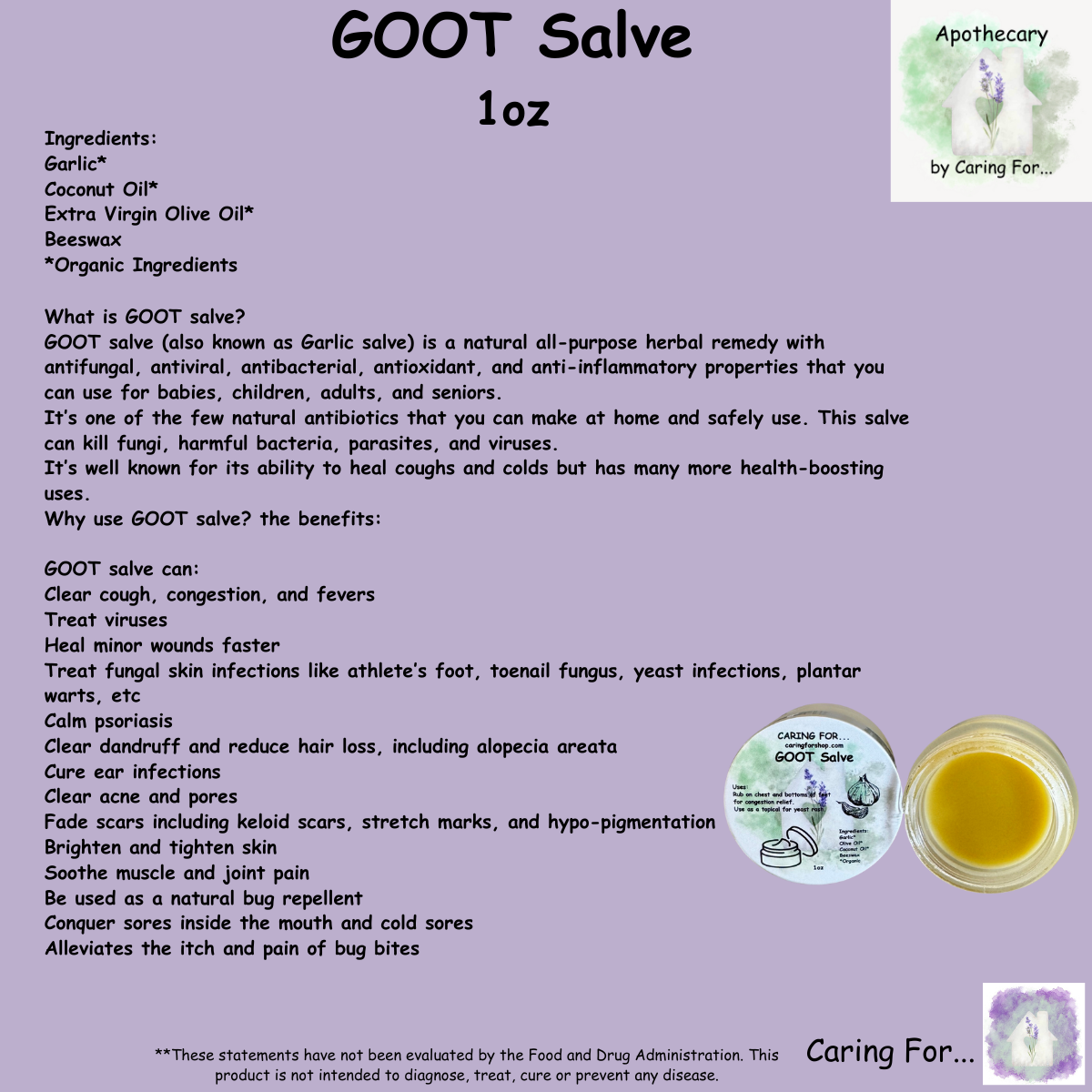 GOOT Salve | Garlic Salve | Salve | B1G1-25%off | Apothecary by Caring For... | M/B/T