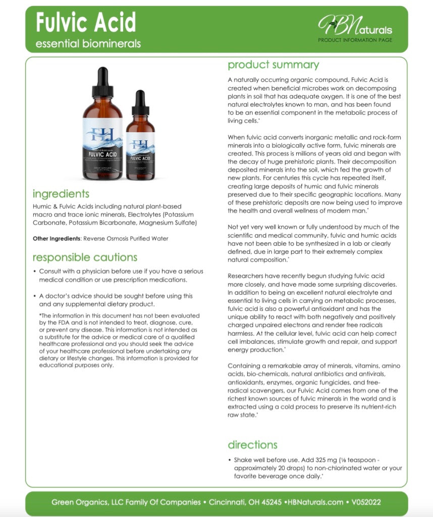 Fulvid Acid Mineral Drops | Essential Biominerals | 1oz |Heart & Body Naturals | Retail