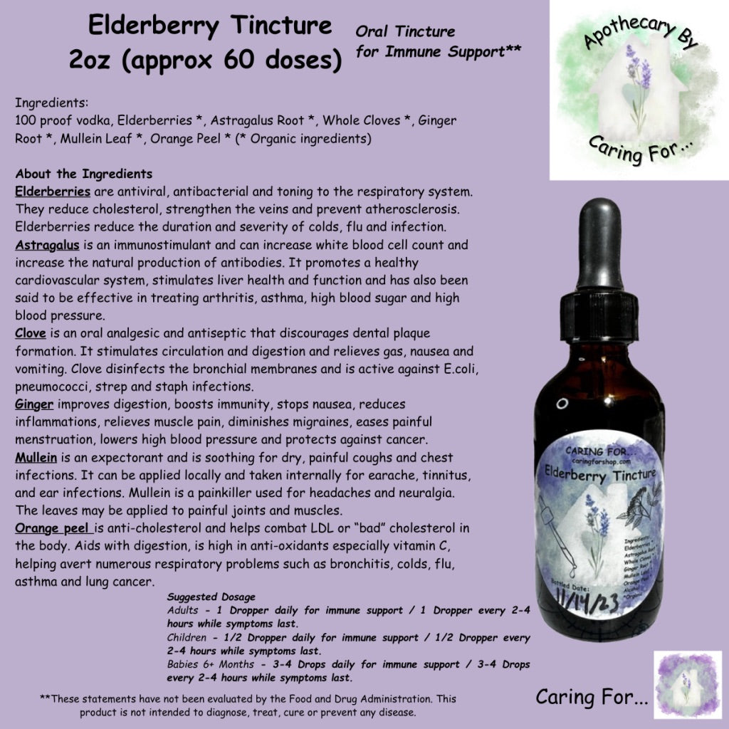 Elderberry Tincture | 2oz | Immune Support | Apothecary by Caring For...