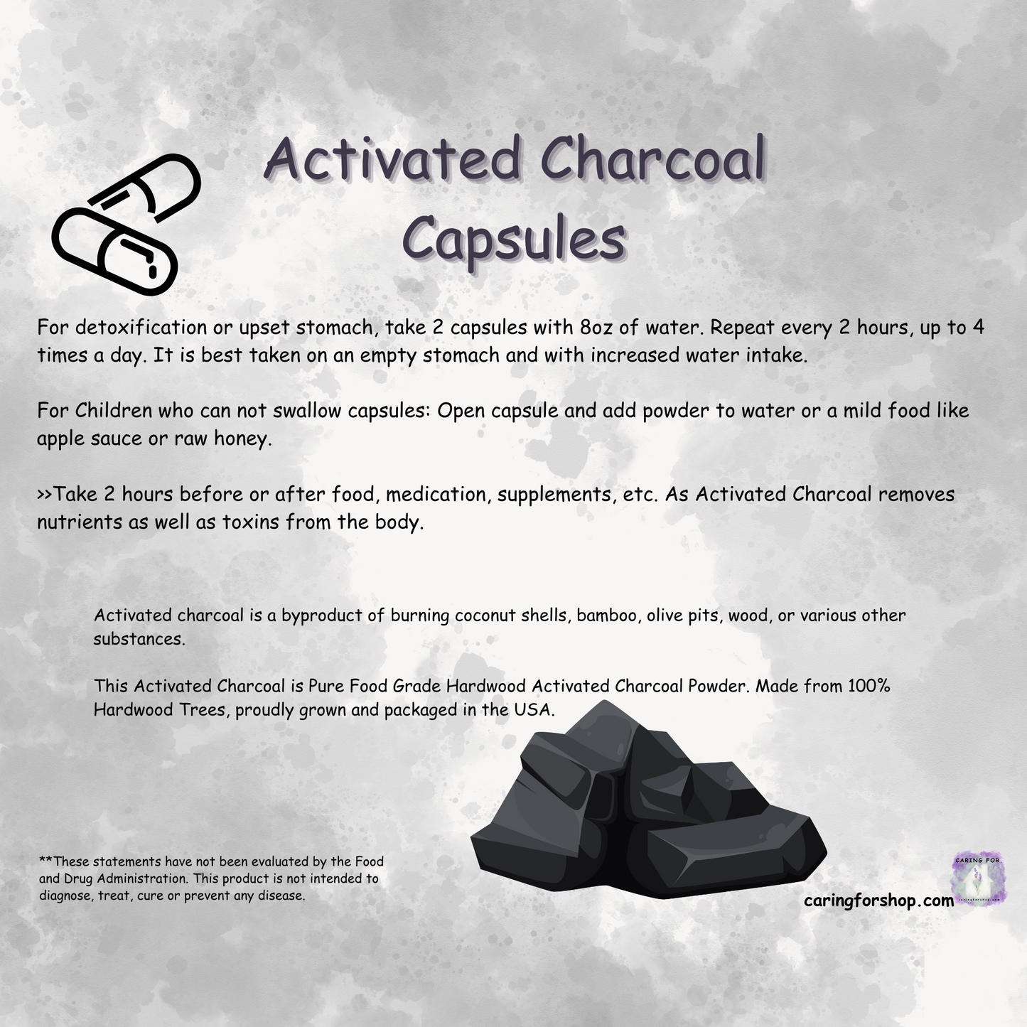 Activated Charcoal Capsules | Toxin Binder | Digestive Aid | Apothecary by Caring For... | M/B/T