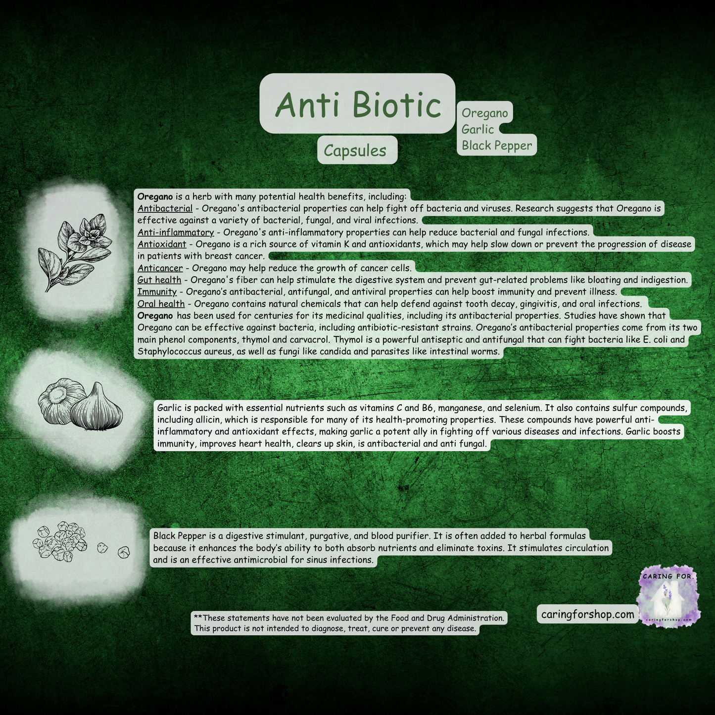 Anti Biotic Capsules |Antibacterial/Antiviral Capsules | Digestive Aid | Apothecary by Caring For... | M/B/T