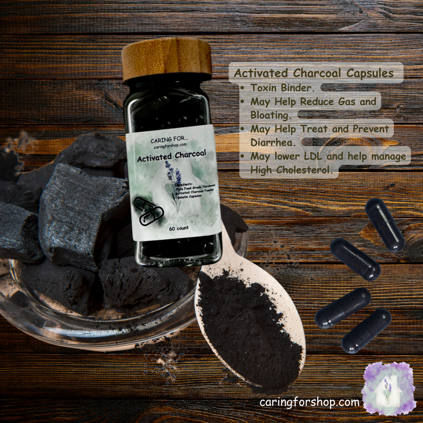 Activated Charcoal Capsules | Toxin Binder | Digestive Aid | Apothecary by Caring For... | M/B/T