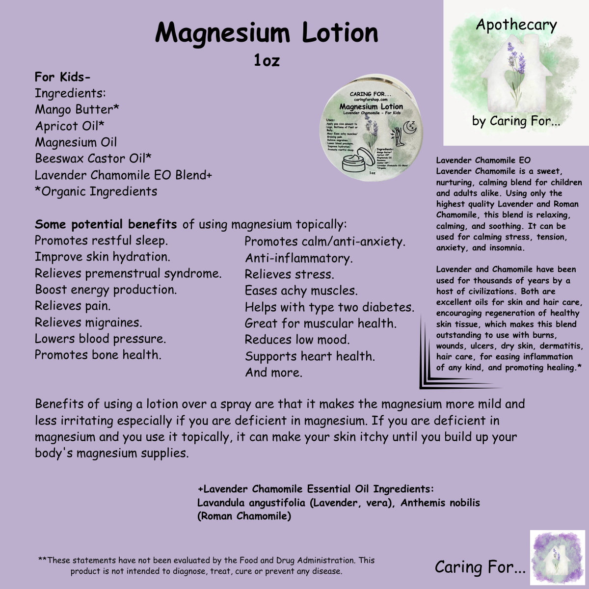 Magnesium Lotion | 1 oz | Check Listing for Options | Apothecary by Caring For... | M/B/T
