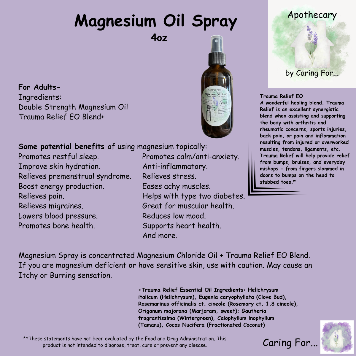 Magnesium Oil Spray |4oz | Magnesium Oil | Magnesium Spray | Apothecary by Caring For...