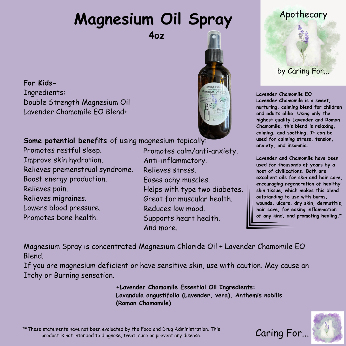 Magnesium Oil Spray |4oz | Magnesium Oil | Magnesium Spray | Apothecary by Caring For...