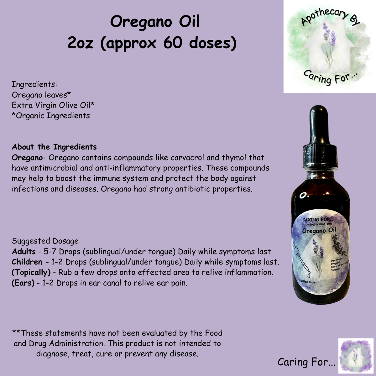 Oregano Oil | Oregano Infused Olive Oil | 2oz | Apothecary by Caring For...