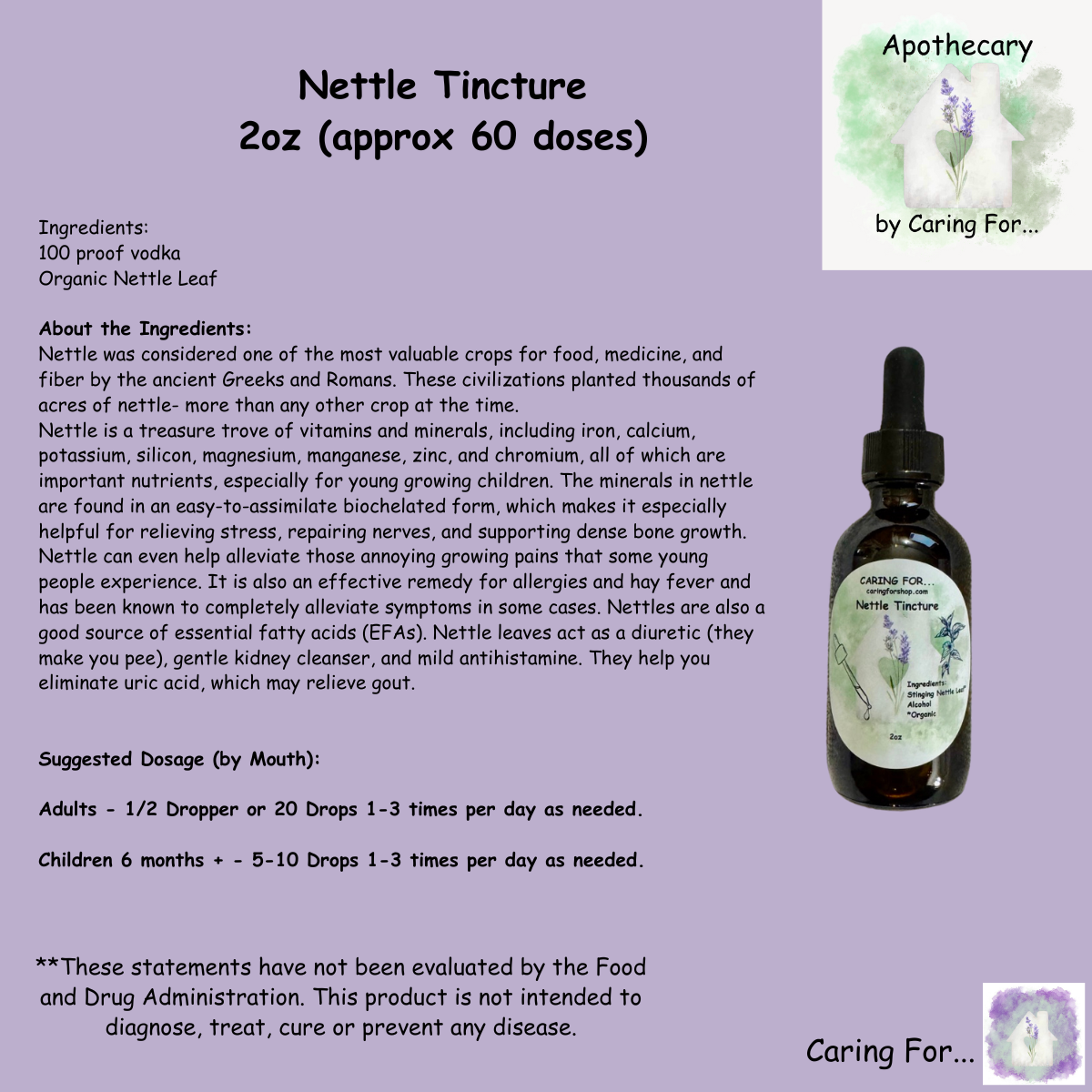 Nettle Tincture | 2oz | Apothecary by Caring For... | M/B/T