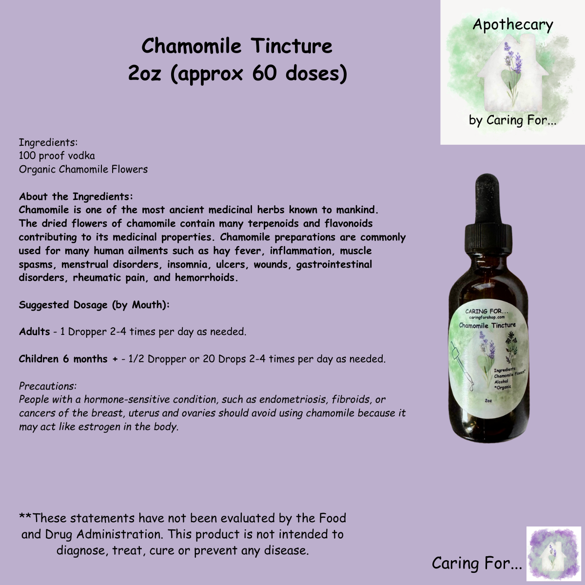 Chamomile Tincture | 2oz | Apothecary by Caring For... | M/B/T