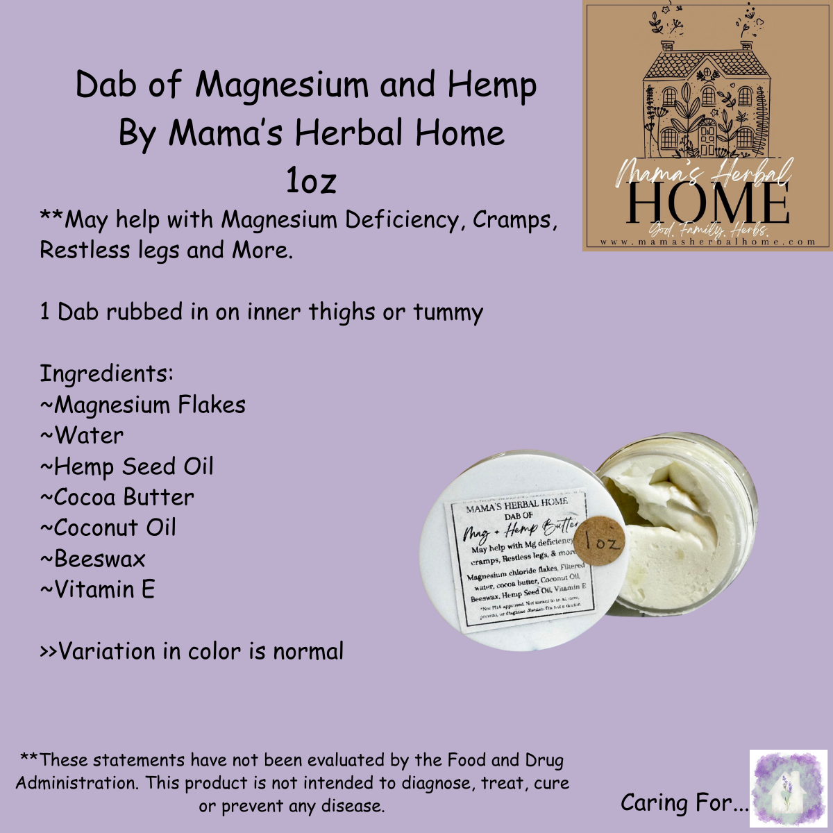 Magnesium and Hemp Cream | Dab of Magnesium and Hemp | 1oz | Mama's Herbal Home | M/B/T
