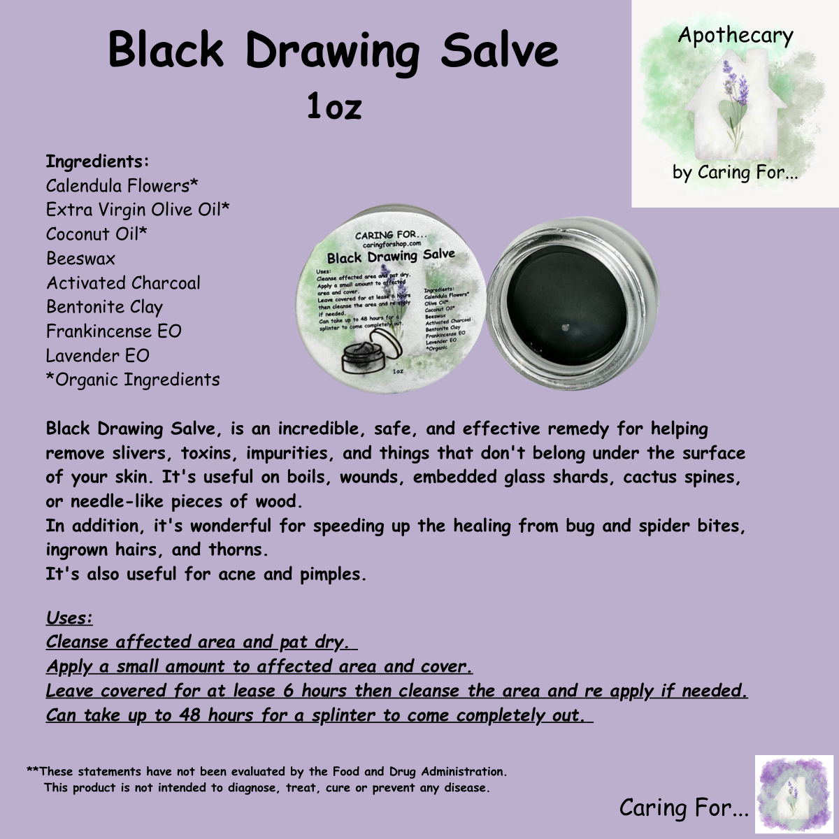 Black Drawing Salve | Salve | Apothecary by Caring For...