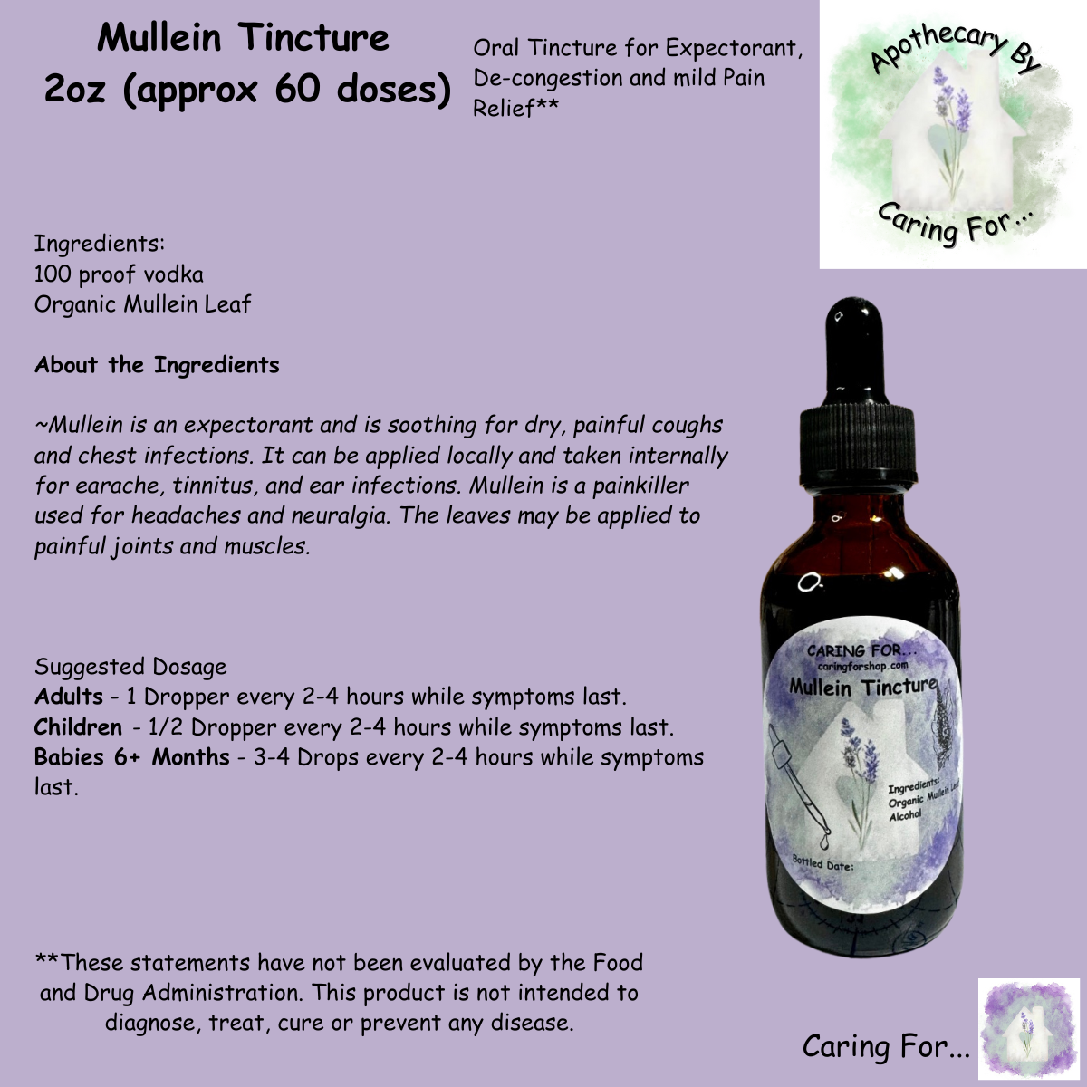 Mullein Tincture | 2oz | Lung Health | Pain Reliever | Apothecary by Caring For...