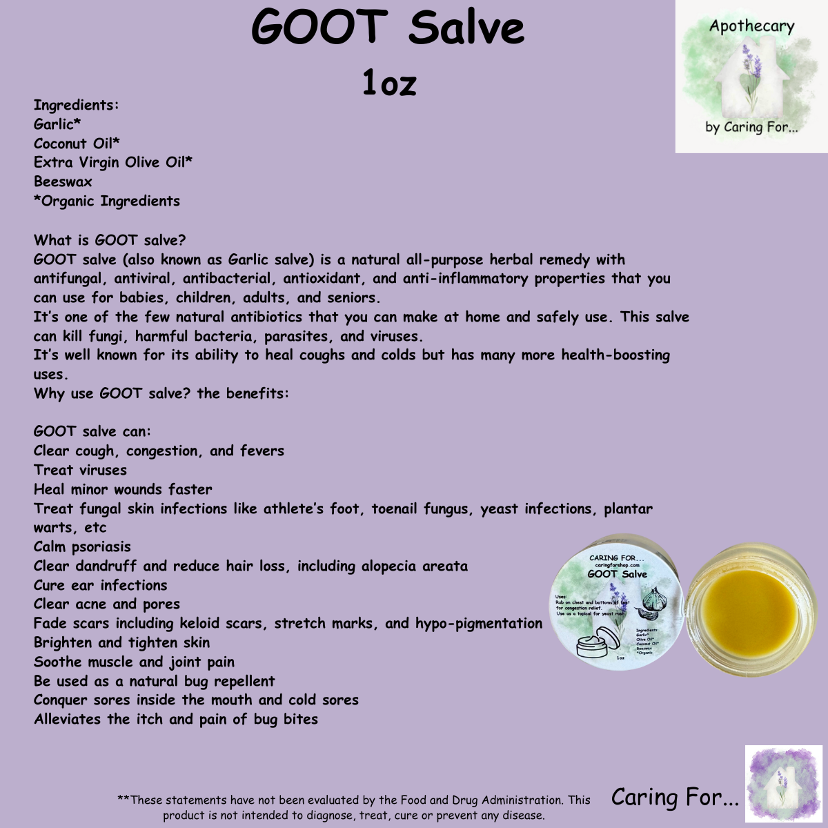 GOOT Salve | Garlic Salve | Salve | Apothecary by Caring For... | M/B/T