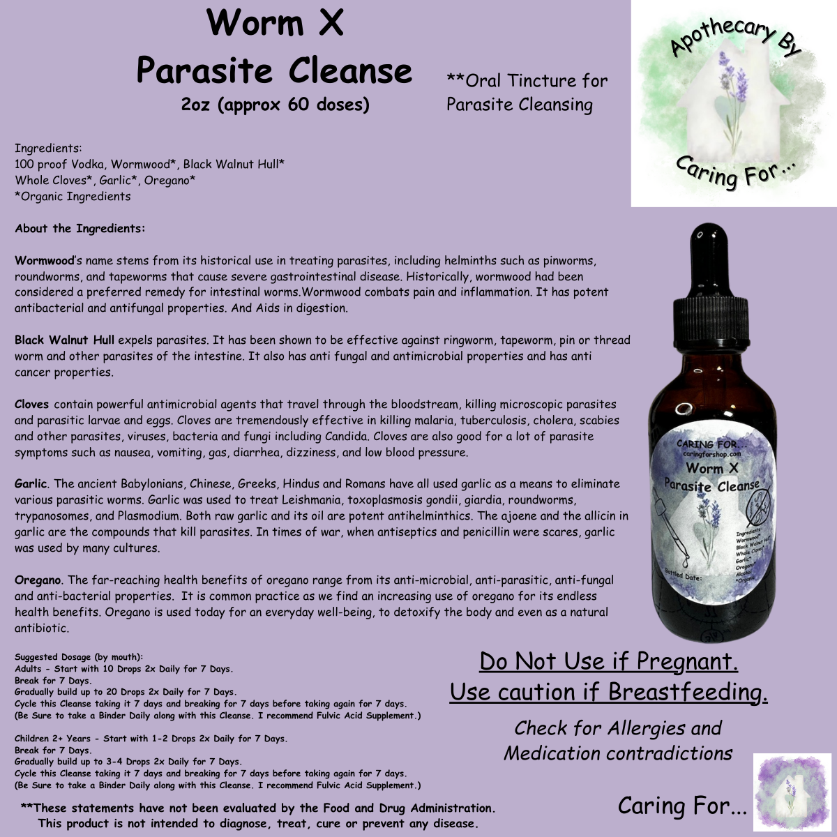 Worm X Parasite Cleanse | Parasite Cleanse Tincture | 2oz | Apothecary by Caring For...