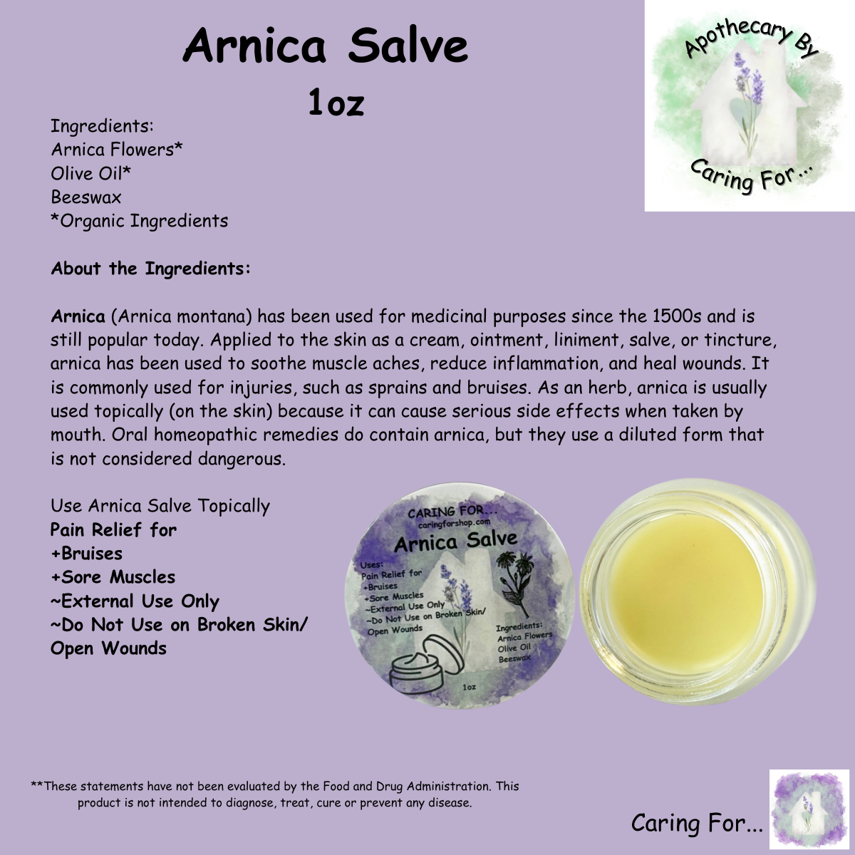 Arnica Salve | Salve | Apothecary by Caring For...
