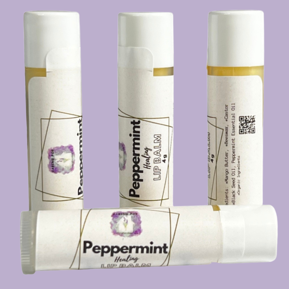 Lip Balm | 4 Pack Peppermint Lip Balm | Healing Lip Balm | Chipstick | Apothecary