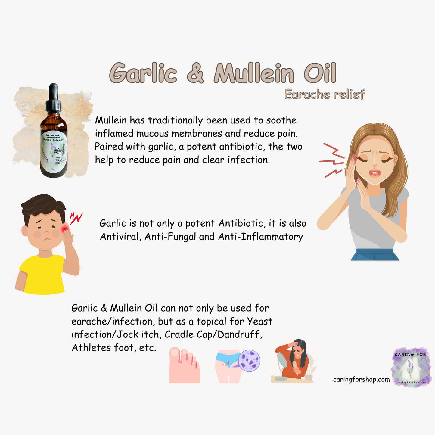 Garlic & Mullein Oil | 2oz | Earache Oil | Pain Relief Oil | Apothecary by Caring For...