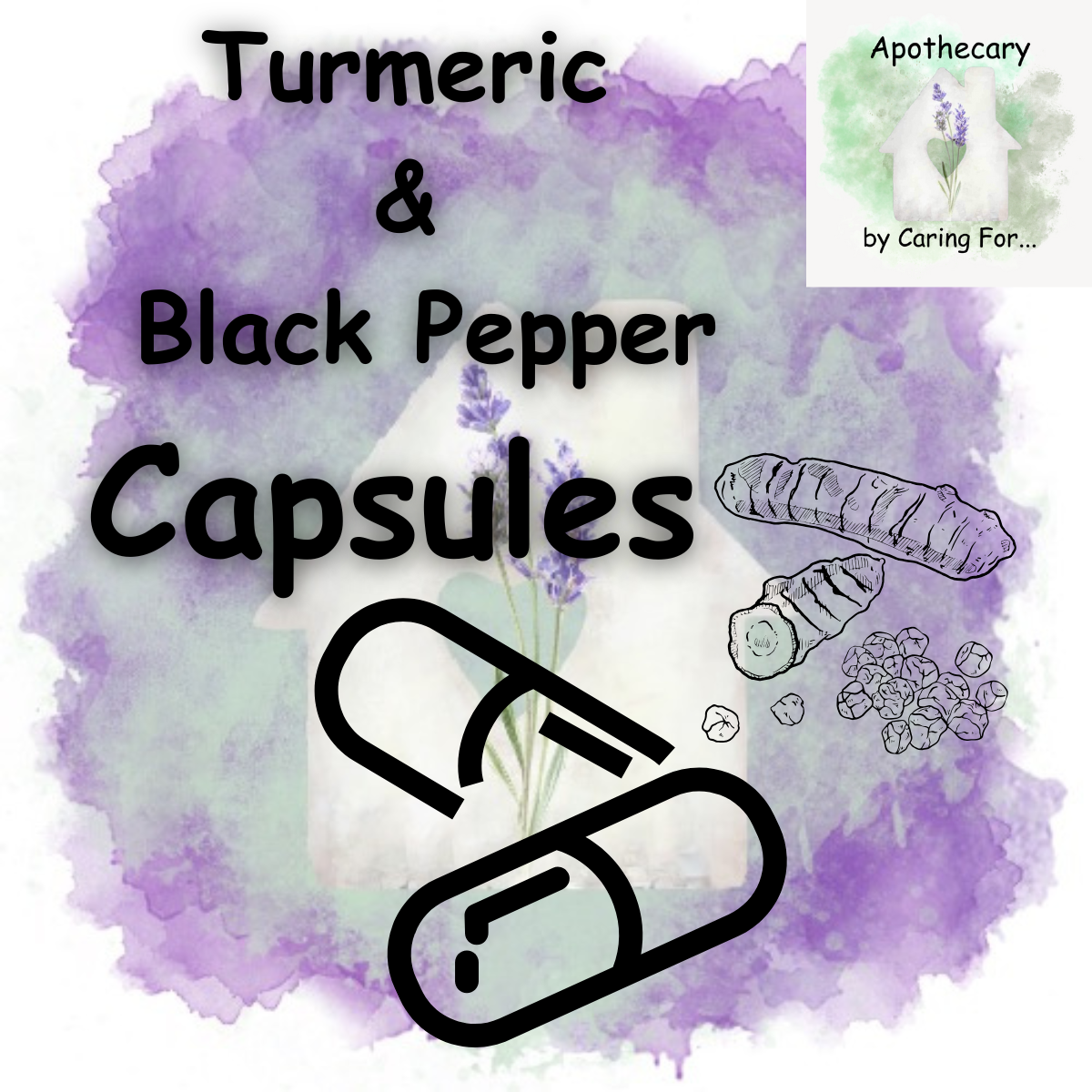 Tumeric & Black Pepper Capsules | Anti-Inflamatory Capsules | Digestive Aid | Apothecary by Caring For... | M/B/T